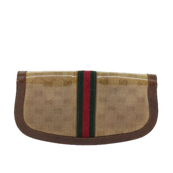 GUCCI GG Canvas Web Sherry Line Clutch Bag Beige Red Green Auth fm3664 - Picture 2 of 16